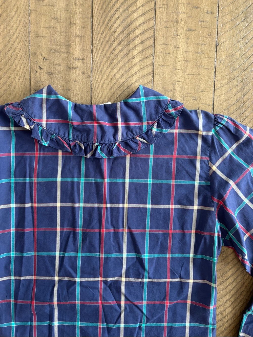 Talbots Navy Plaid Ruffle-Collar Button-Down Top - Picture 8 of 8